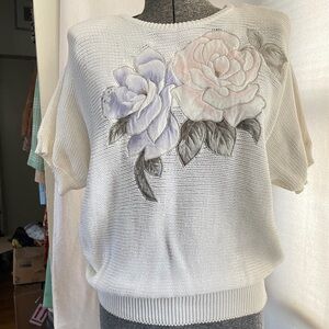 Vintage Calico loose knit cotton dolman sleeve sweater